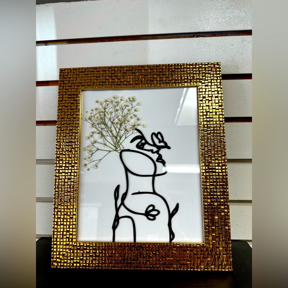 Gold Framed Abstract Art with Floral Design